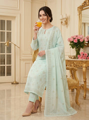 PASTEL MINT Supreme Lawn 3pc suit with Luxury Voile Dupatta