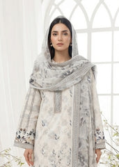 IVORY, BLACK & PEANUT BROWN Floral Digital Printed 3Pc suit with Luxury Voile Dupatta(Unstitched)