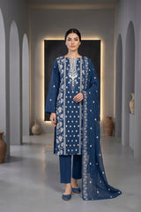 ZINC BLUE Chiffon Embroidered 3Pc Suit (Unstitched)
