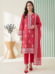MAGENTA WITH WHITE BLOCK PRINTED Premium Classic Lawn 3pc Suit with Light Weight Voile Dupatta (Unstitched)