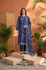 ROYAL BLUE WITH MULTI PRINT Bana Dora Lawn Shirt with Plain dyed Trouser with Luxury Lawn Voile Dupatta 3Pc.(Unstitched)