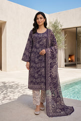 ROYAL PURPLE Premium Digital Lawn Suit with Digital Voile Dupatta 3pc Suit (Unstitched)