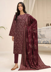 MAROON 3Pc Premium Dhanak Printed Suits (Unstitched)