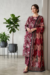 GRAPE PURPLE Premium Digital Lawn Suit with Digital Voile Dupatta 3pc Suit (Unstitched)