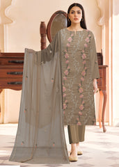 DARK BEIGE Chiffon Embroidered 3Pc Suit (Unstitched)