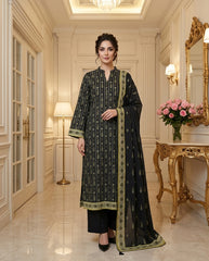 BLACK Supreme Lawn 3pc suit with Luxury Voile Dupatta