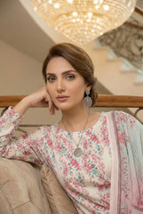 CREAM PINK & PISTACHIO Printed Full Suit with Luxury ZARI Dupatta 3pc (Unstitched)