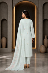 TEA GREEN WITH MULTI PRINT Chiffon Embroidered 3Pc Suit (Unstitched)