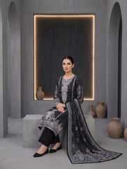 BLACK & WHITE Premium Classic Lawn 3pc Suit with Luxury Voile Dupatta (Unstitched)
