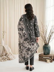 BLACK, WHITE & FAWN Digital Printed 3Pc suit with Luxury Voile Dupatta(Unstitched)