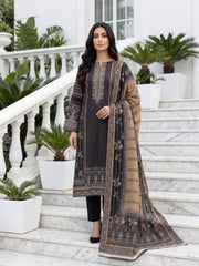 BLACK & DARK BEIGE Premium Classic Lawn 3pc Suit with Light Weight Voile Dupatta (Unstitched)