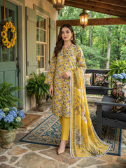 LEMON YELLOW Digital Printed 3Pc suit with Luxury Voile Dupatta(Unstitched)