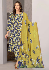 LEMON YELLOW & BLUE 3pc Premium Doria linen suit with linen dupatta (Unstitched)