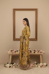 BASE OLIVE GREEN BLACK GRAY PRINT 3pc Premium Doria linen suit with linen dupatta (Unstitched)