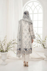 IVORY, BLACK & PEANUT BROWN Floral Digital Printed 3Pc suit with Luxury Voile Dupatta(Unstitched)