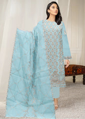 LIGHT BLUE & GOLD Organza Embroidered with Beads & Sequence 3Pc Suit (Unstitched)
