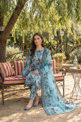 SKY BLUE & BLACK CAMBRIC LAWN SUIT WITH VOILE DUPATTA 3Pc (Unstitched)