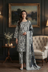 BLACK BASE WITH MULTI PRINT Khaddar Printed Suit with Khaddar Printed Dupatta 3pc Unstitched