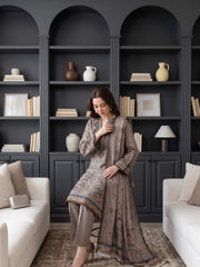 SMOKE GREY WITH BLUE & BROWN Printed Premium Lawn with Voile Dupatta 3pc Suit (Unstitched)