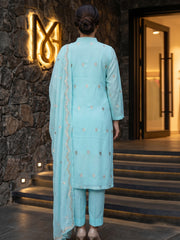 SEAFORM GREEN Chiffon Embroidered 3Pc Suit (Unstitched)