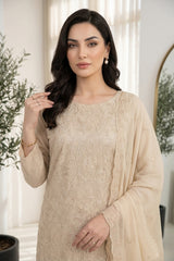 BEIGE Chiffon Embroidered 3Pc Suit (Unstitched)