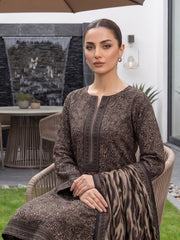 BROWN & BLACK Printed Full Suit (3Pc) suit with Luxury Voile Dupatta(Unstitched)