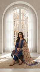 BLUE WITH MULTI PREMIUM DIGITAL PRINTED LAWN SUIT WITH VOILE DUPATTA 3Pc (Unstitched)