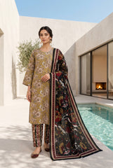 MEHNDI GREEN WITH MULTI Premium Digital Lawn Suit with Digital Voile Dupatta 3pc Suit (Unstitched)