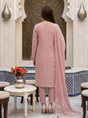 TEA PINK Chiffon Embroidered 3Pc Suit (Unstitched)