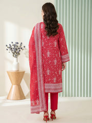 MAGENTA WITH WHITE BLOCK PRINTED Premium Classic Lawn 3pc Suit with Light Weight Voile Dupatta (Unstitched)