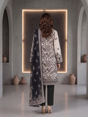 PARCHMENT WITH BLACK Premium Classic Lawn 3pc Suit with Luxury Voile Dupatta (Unstitched)