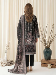 BLACK & BROWN Digital Printed 3Pc suit with Luxury Voile Dupatta(Unstitched)