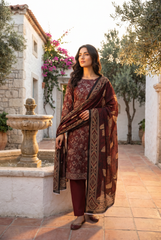 BROWN WITH BLACK Bana Dora Lawn Shirt with Plain dyed Trouser with Luxury Lawn Voile Dupatta 3Pc.(Unstitched)