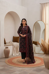 BLACK & RUBY PINK Premium Classic Lawn 3pc Suit with Light Weight Voile Dupatta (Unstitched)