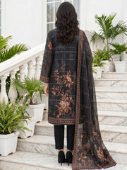 BLACK,LIGHT & DARK BROWN Premium Classic Lawn 3pc Suit with Light Weight Voile Dupatta (Unstitched)