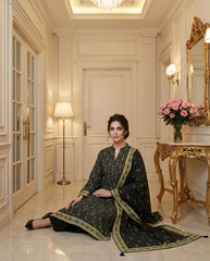 BLACK Supreme Lawn 3pc suit with Luxury Voile Dupatta