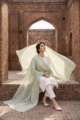 MINT GREEN LAWN SHADOW 4 SIDE LACE WORK SHAWL