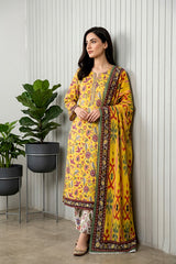 LEMON YELLOW Premium Digital Lawn Suit with Digital Voile Dupatta 3pc Suit (Unstitched)