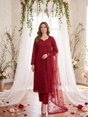 ROYAL MARRON Chiffon Embroidered 3Pc Suit (Unstitched)