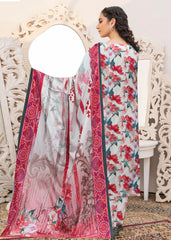 OFF WHITE CARROT RED AND PEACH 3pc Premium linen suit with linen dupatta (Unstitched)