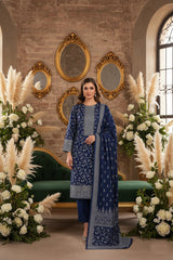 NAVY BLUE 3Pc Premium Dhanak Printed Suits (Unstitched)