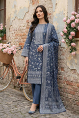 PRUSSIAN BLUE 3Pc Premium Dhanak Printed Suits (Unstitched)