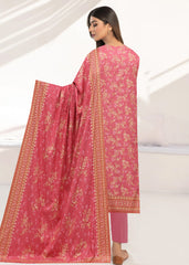 FLAMINGO PINK 3pc Premium linen printed suit with linen dupatta (Unstitched)