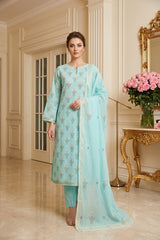 PASTEL SEA GREEN Supreme Lawn 3pc suit with Luxury Voile Dupatta