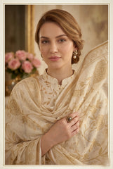 BRIGHT CREAM Supreme Lawn 3pc suit with Luxury Voile Dupatta