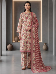 ARLIDE YELLOW WITH MARRON PEACH PRINTED LAWN SUIT WITH VOILE DUPATTA 3Pc (Unstitched)