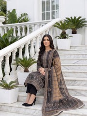 BLACK & DARK BEIGE Premium Classic Lawn 3pc Suit with Light Weight Voile Dupatta (Unstitched)