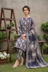 DARK PURPLE BLUE PRINTED LAWN SUIT WITH VOILE DUPATTA 3Pc (Unstitched)