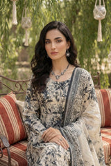 CREAM & BLACK  LAWN SUIT WITH VOILE DUPATTA 3Pc (Unstitched)