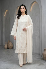 SKIN Chiffon Embroidered 3Pc Suit (Unstitched)
